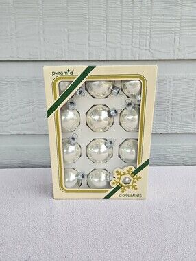 VTG Pyramid Rauch Silver Glass 1 3/4" Christmas Ornaments Balls Round USA Made